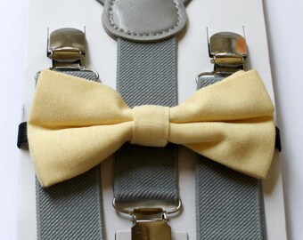 Kids Boys Baby,gray Suspenders,pale yellow bow tie 6months-5T,Ring bearer,US