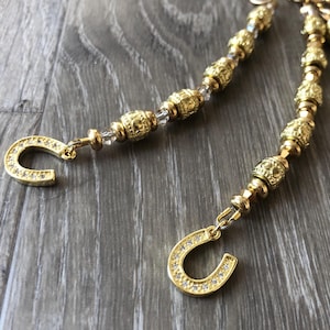 Gold Horseshoe Car Charm: Good Luck Rear View Mirror Decoration