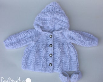 CLOSEOUT SALE!!!! White Hooded Cardigan with Free Matching Booties Size 0-3 months