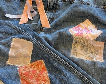 Patchwork återvunna vintage Levis Boho jeans OOAK storlek 14