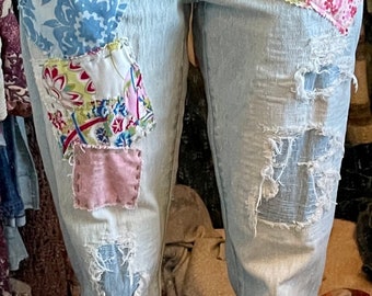 Patchwork Upcycled Vintage Jeans Boho Adorable OOAK 4