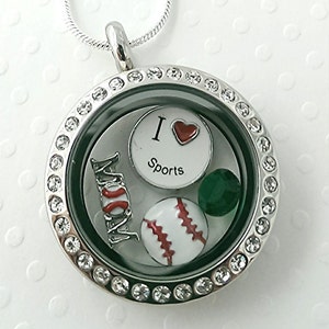 Baseball Mom floating charm locket necklace or pick 3 charms