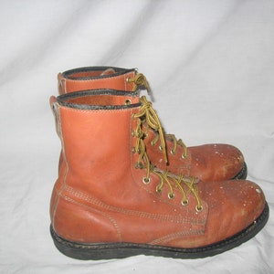 ヴィンテージ KF 韓国製 レザーアッパー 耐油性 コニャックブラウン ゴールド ダメージ加工 レースアップ 多機能 ワーク コンバット ファッション ブーツ サイズ 12 D