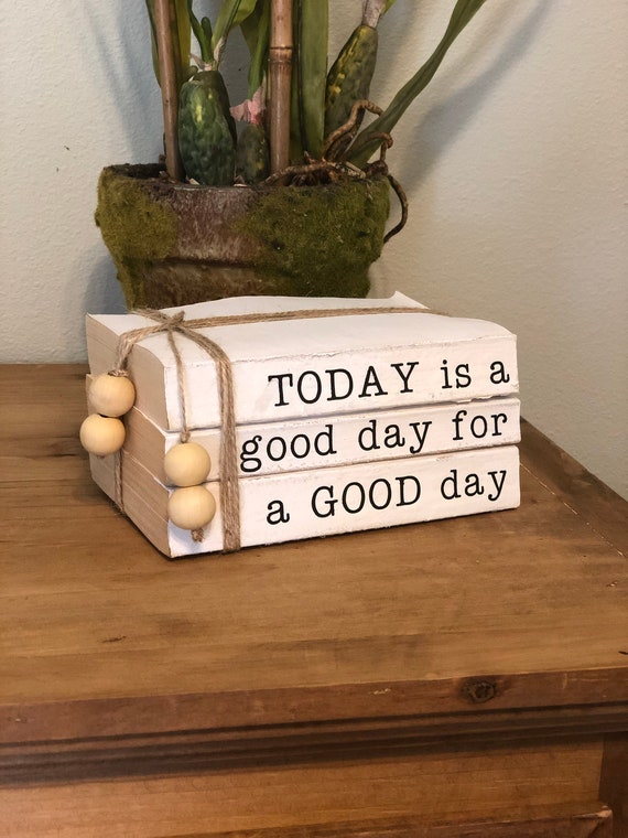 Stacked Books Trio Stamped Books Home Decor Rustic Etsy