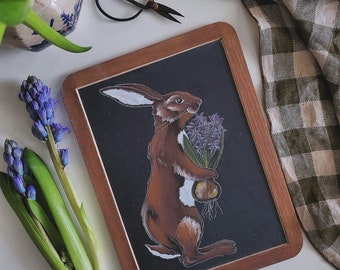 Hyacinth Garden Rabbit slate (spring, Easter, home decor)