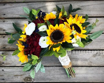 Sunflower and Burgundy Bouquet, Sunflower and Navy Bouquet, Sunflower Bouquet