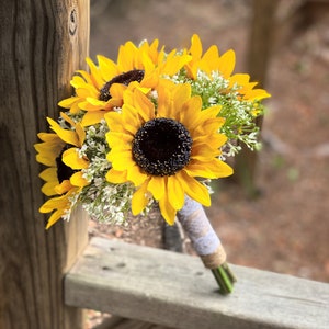 Sunflower and Baby's Breath Bouquet, Wedding Bouquet, Bride Bouquet, Bridesmaid Bouquet, Rustic Wedding Flowers, Country Bouquet image 1