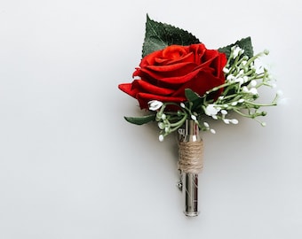 Rose Boutonniere, Wedding Flowers, Red Rose Pin, Prom Flowers, Boutineer, Buttonhole, Rose Lapel, Red Rose Boutonniere