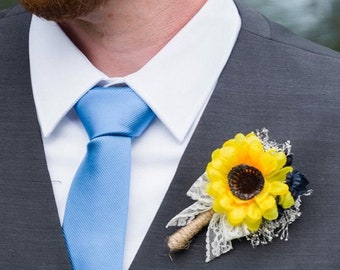 Boutonniere, Sunflower Boutonniere, Navy Sunflower Boutonniere, Rustic Boutonniere