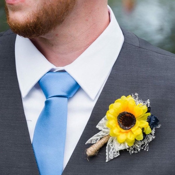 Boutonniere, Sunflower Boutonniere, Navy Sunflower Boutonniere, Rustic Boutonniere