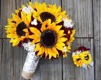 Burgundy Sunflower Bouquet, Bride Bouquet, Sunflower Bouquet, Burgundy and Sunflower Bouquet, Wedding Bouquet