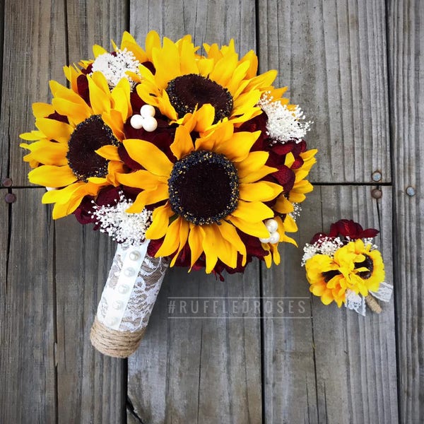 Sunflower and Red Rose Bouquet Etsy