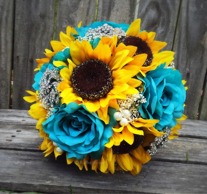Sunflower Bouquet Turquoise Sunflower Bouquet Bridal Bouquet Malibu Bouquet