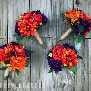 Orange and Purple Bouquet, Boho Bridesmaid Bouquet, Fall Bridesmaid Bouquet, Burnt Orange and Purple Bouquet, Bridesmaid Bouquet