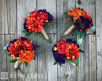 Orange and Purple Bouquet, Boho Bridesmaid Bouquet, Fall Bridesmaid Bouquet, Burnt Orange and Purple Bouquet, Bridesmaid Bouquet