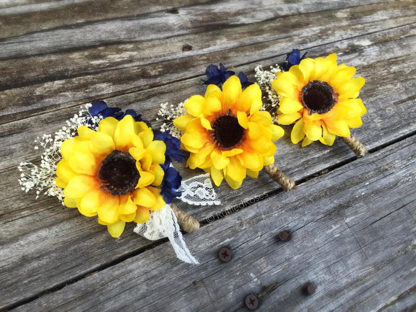 Boutonniere Sunflower Boutonniere Navy Sunflower Etsy