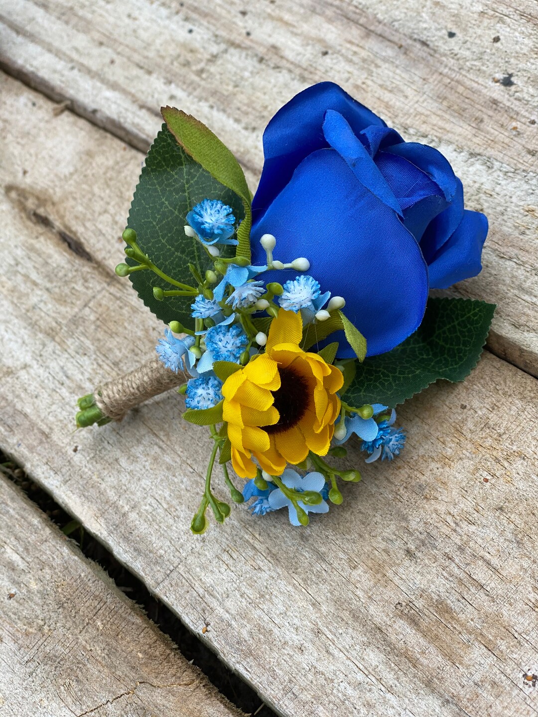 Royal Blue and Sunflower Boutonniere Sunflower and Rose Bride Etsy