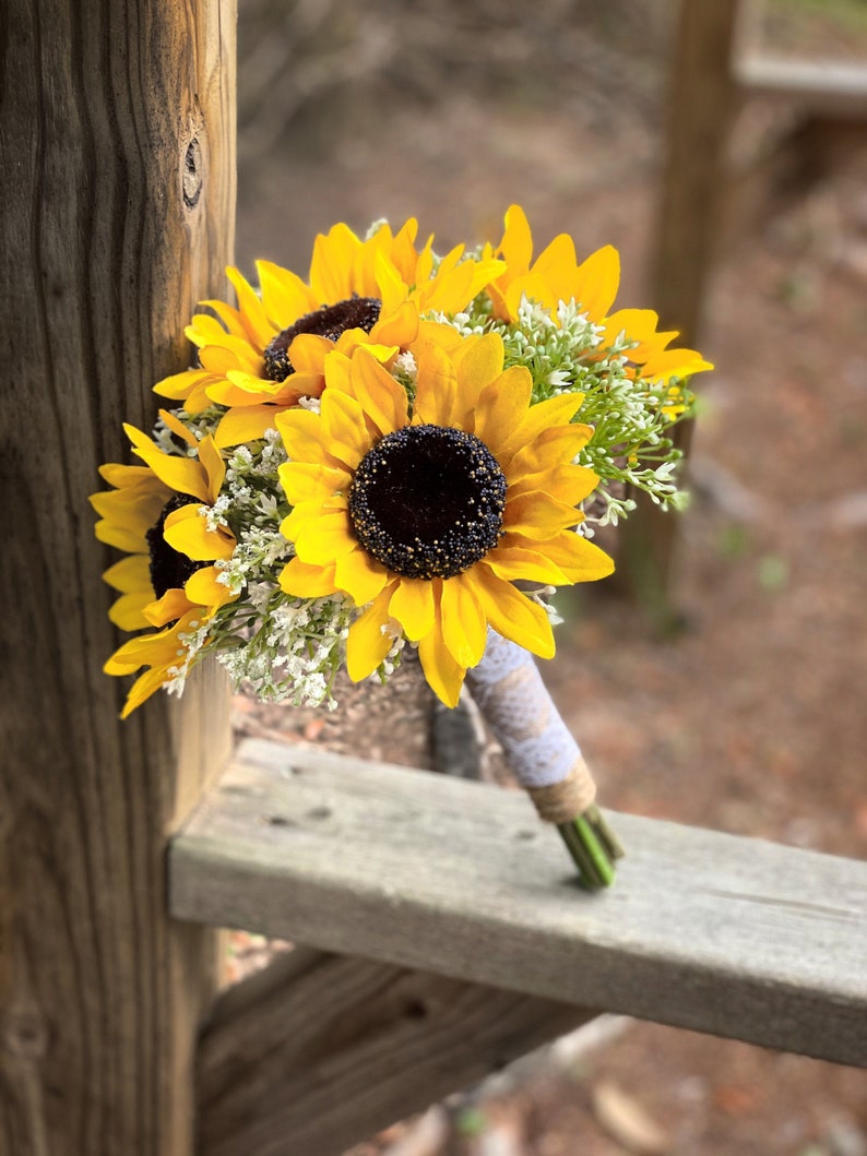 Sunflower and Baby's Breath Bouquet, Wedding Bouquet, Bride Bouquet, Bridesmaid Bouquet, Rustic Wedding Flowers, Country Bouquet image 1