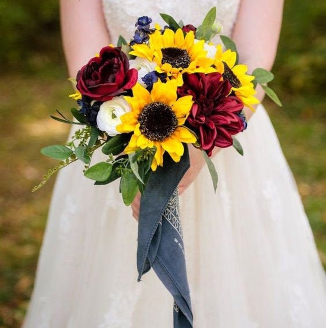 Bride Bouquet, Sunflower Bride Bouquet, Burgundy and Sunflower Bouquet, Bride Wedding Flowers, Burgundy and Navy - Etsy Bride Bouquet, Sunflower Bride Bouquet, Burgundy and Sunflower Bouquet, Bride Wedding Flowers, Burgundy and Navy - Etsy