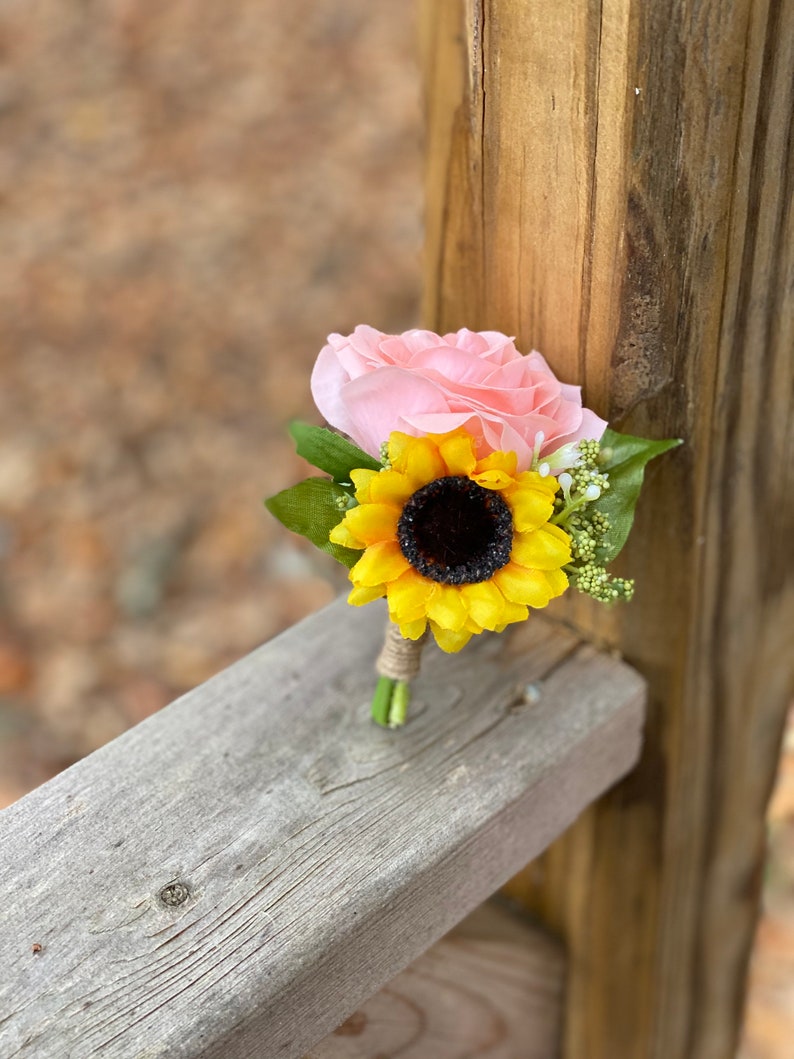 Sunflower and Rose Boutonniere Boutonieer Sunflower Etsy