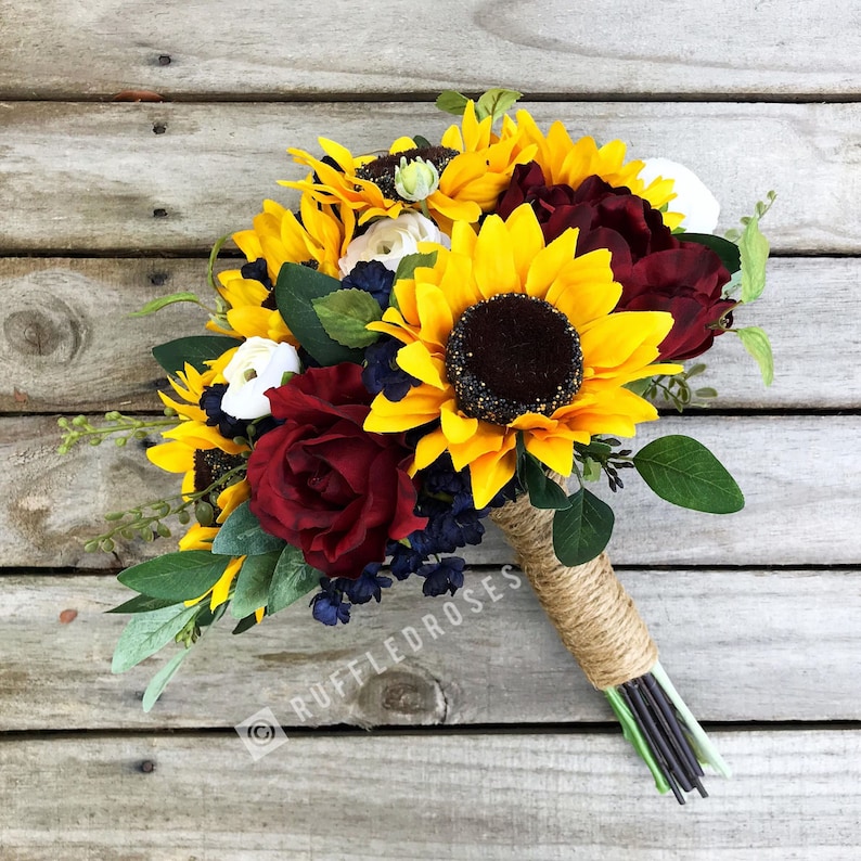 Sunflower and Burgundy Bouquet Sunflower and Navy Bouquet Etsy