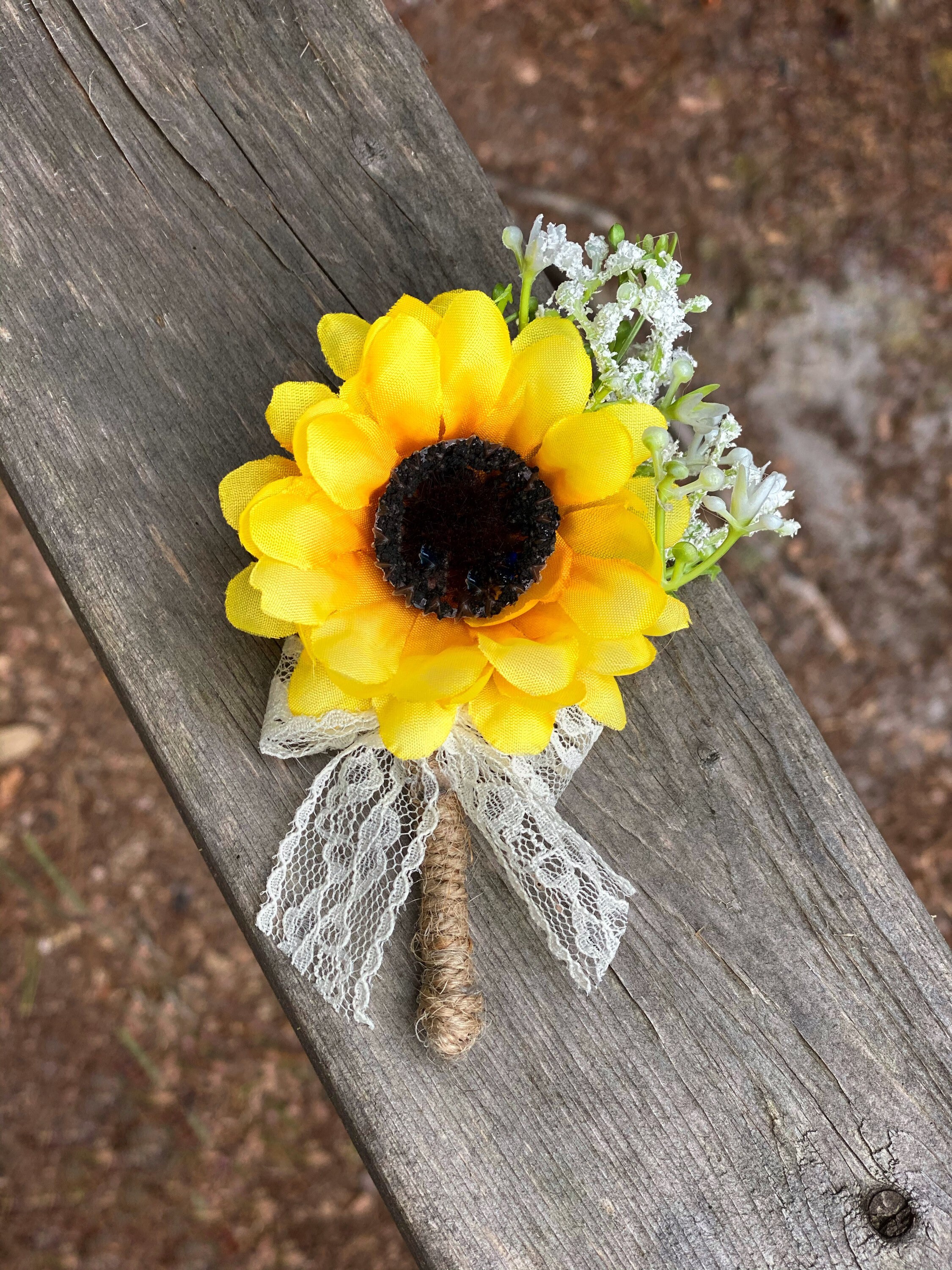 Sunflower Boutonniere Sunflower and Baby's Breath Etsy