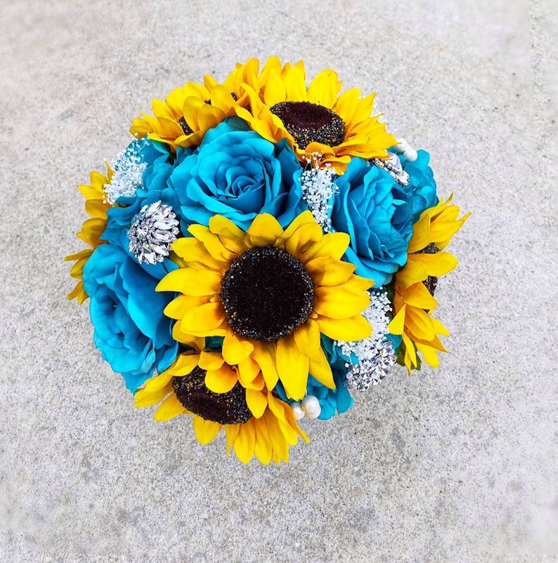 Sunflower Bouquet Turquoise Sunflower Bouquet Bridal Bouquet Malibu Bouquet