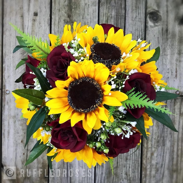Sunflower and Rose Bouquet Etsy