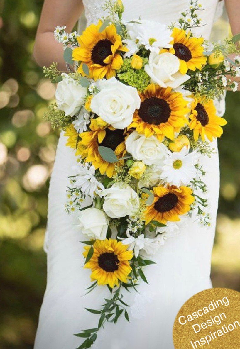 Sunflower Bouquet, Sunflower Rose Bouquet, White Rose Bouquet, Wedding  Bouquet - Etsy Israel, image size:818x1190