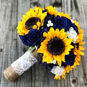 navy bridesmaid dresses with sunflower bouquets Navy Sunflower Bouquet, Sunflower and Navy Bouquet, Bridesmaid Bouquet, Sunflower Bridesmaid Bouquet, Sunflower Wedding Bouquet