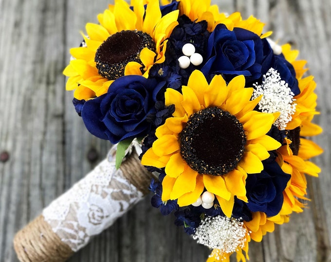 Navy Sunflower Bouquet, Navy and Sunflower Bouquet, Sunflower Bouquet ...