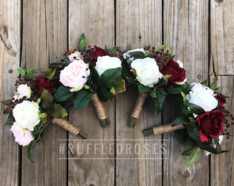 Burgundy Bridesmaid Bouquet, Bridesmaid Bouquet, Blush and Burgundy Bouquet, Bridesmaid Bouquet