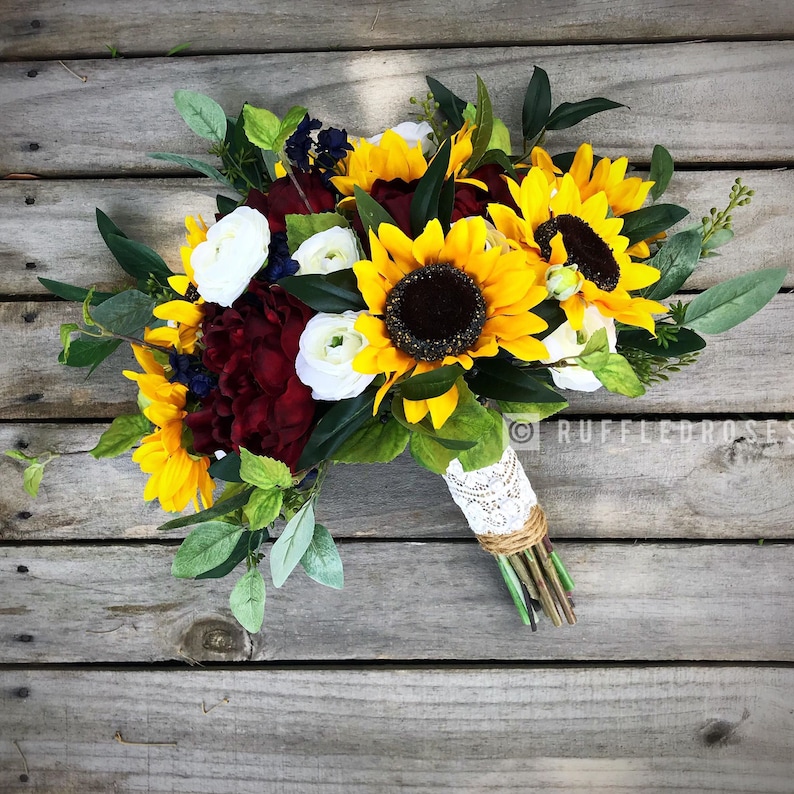 Sunflower and Burgundy Bouquet Sunflower and Navy Bouquet Etsy
