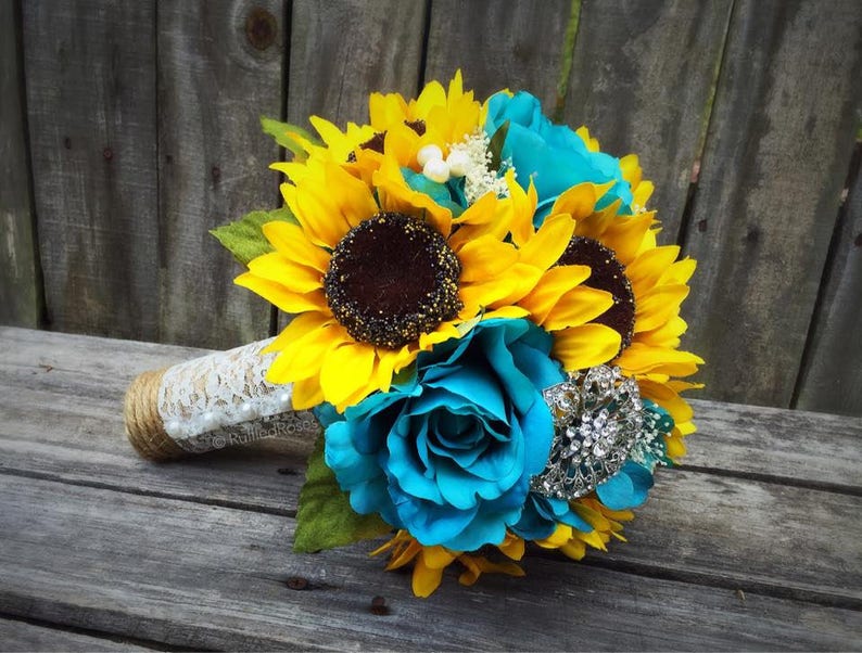 Sunflower Bouquet Turquoise Sunflower Bouquet Bridal Bouquet Malibu Bouquet