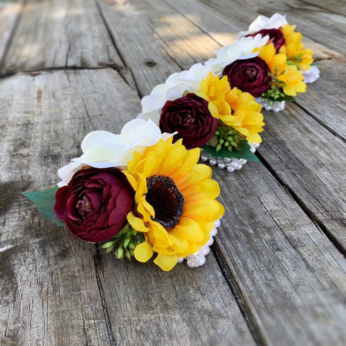 Burgundy Sunflower Corsage Wrist Corsage Pin Corsage Etsy