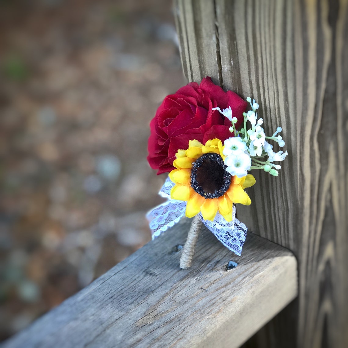 Red Rose and Sunflower Boutonniere Groom Boutonniere Etsy