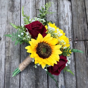 Sunflower Bouquet, Sunflower Rose Bouquet, Burgundy Bouquet, Bridal Bouquet, Bridesmaid Bouquet