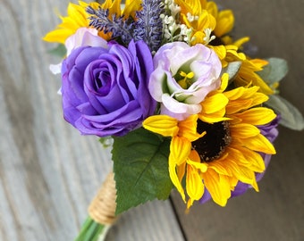 Sunflower Bouquet, Purple Sunflower Bouquet, Sunflower and Rose Bouquet, Bridesmaid Bouquet, Wedding Flowers