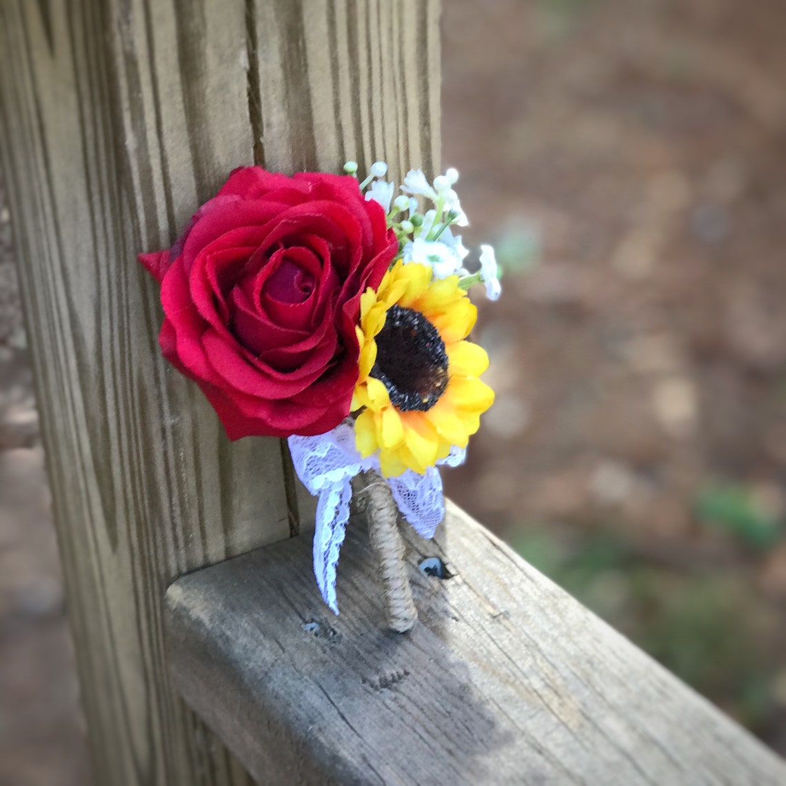 Red Rose and Sunflower Boutonniere Groom Boutonniere Etsy