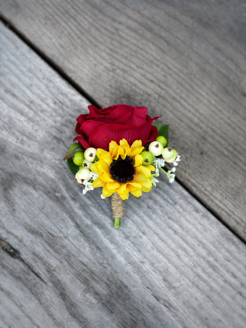 Sunflower Boutonniere Rose Boutonniere Sunflower and Rose Etsy