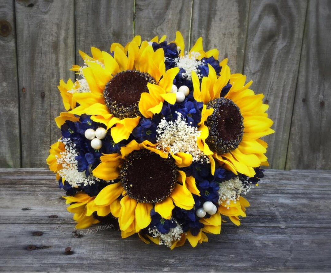 navy bridesmaid dresses with sunflower bouquets Stunning Bridesmaid Dress with Sunflowers