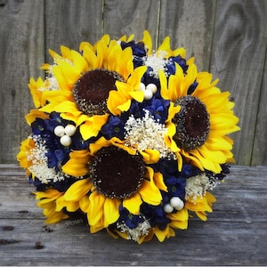 Sunflower Bouquet, Navy Sunflower Bouquet, Bridal Bouquet, Wedding Bouquet