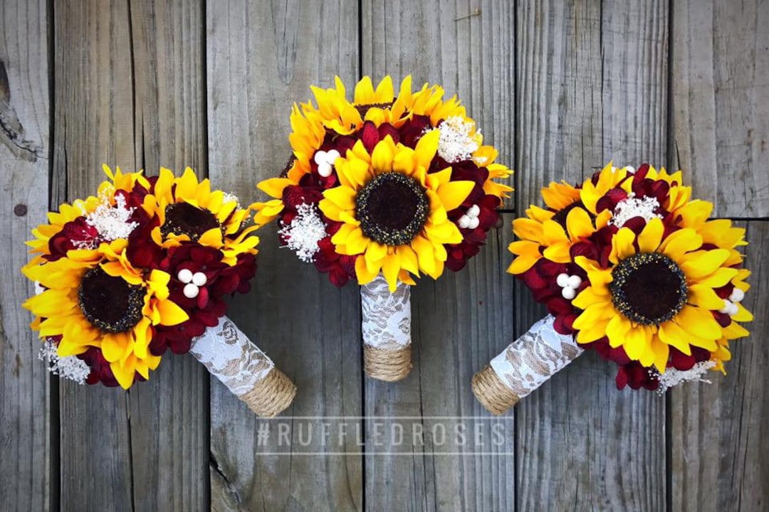 Burgundy Sunflower Bouquet, Bridesmaid Bouquet, Sunflower