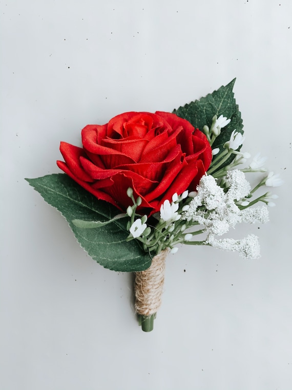 Rose Boutonniere Wedding Flowers Red Rose Pin Prom Flowers - Etsy ...