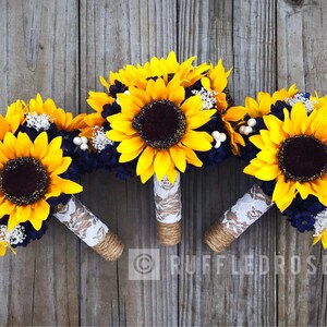 Navy Sunflower Bouquet, Sunflower and Navy Bouquet, Bridesmaid Bouquet, Sunflower Bridesmaid Bouquet, Sunflower Wedding Bouquet