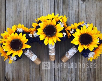 Navy Sunflower Bouquet, Sunflower and Navy Bouquet, Bridesmaid