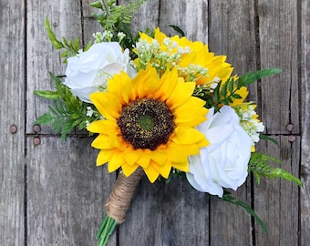 Sunflower Bouquet, Sunflower Rose Bouquet, White Rose Bouquet, Wedding Bouquet