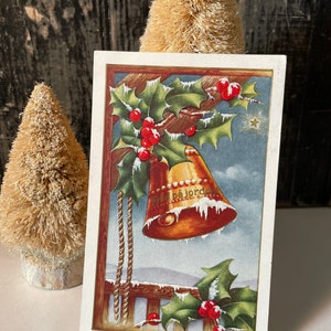Vintage Christmas Card- Church Bells with Holly