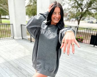 Wifey Trendy Embroidered Graphic Sweatshirt, Comfort Color Sweatshirt, Wifey Life, Newly Wed, Bachelorette Trip, Bridal Gifts, Bride