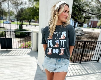 Boots And Blue Bow Pepper DTF Graphic Tee, Summer VIBES Graphic Tee, Colorful Graphic Tee, Trendy-shirt, Bow Trend